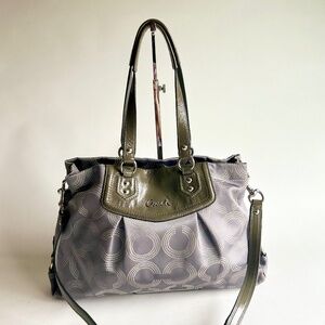 Coach Grey Canvas Patent Leather Handbag Shoulder Bag